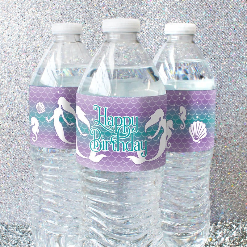 DISTINCTIVS Mermaid Birthday Water Bottle Labels â€“ 20 Stickers for Under The Sea Party Decorations, Mermaid Party Supplies for Girls - Image 2